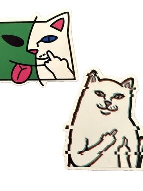 RIPNDIP Lord Nermal Cat Middle Finger Glitch Sticker Lot 2pc Skate Streetwear